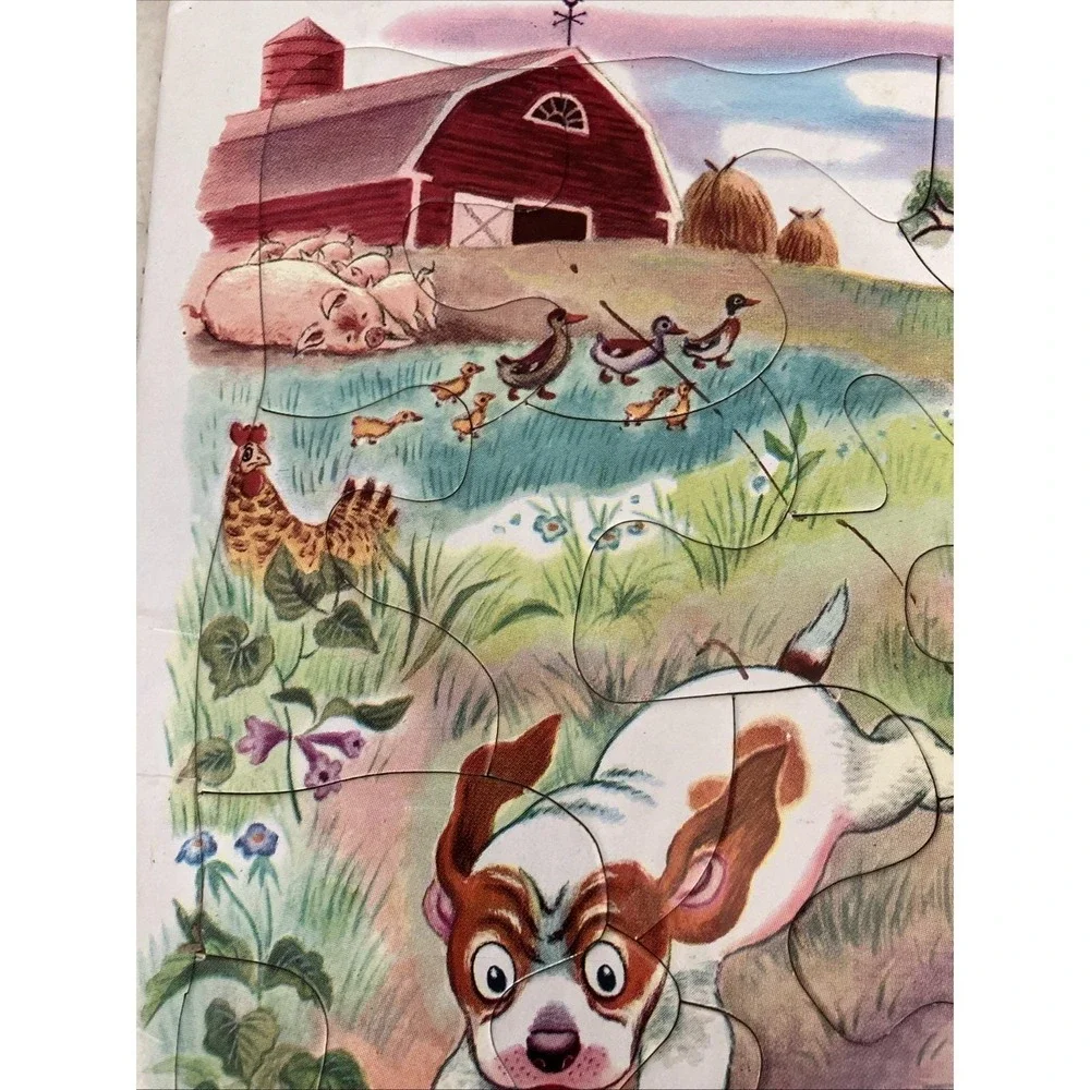 Vintage Playskool Frame Tray Puzzle Puppy in barnyard Golden Press No 80-11D
